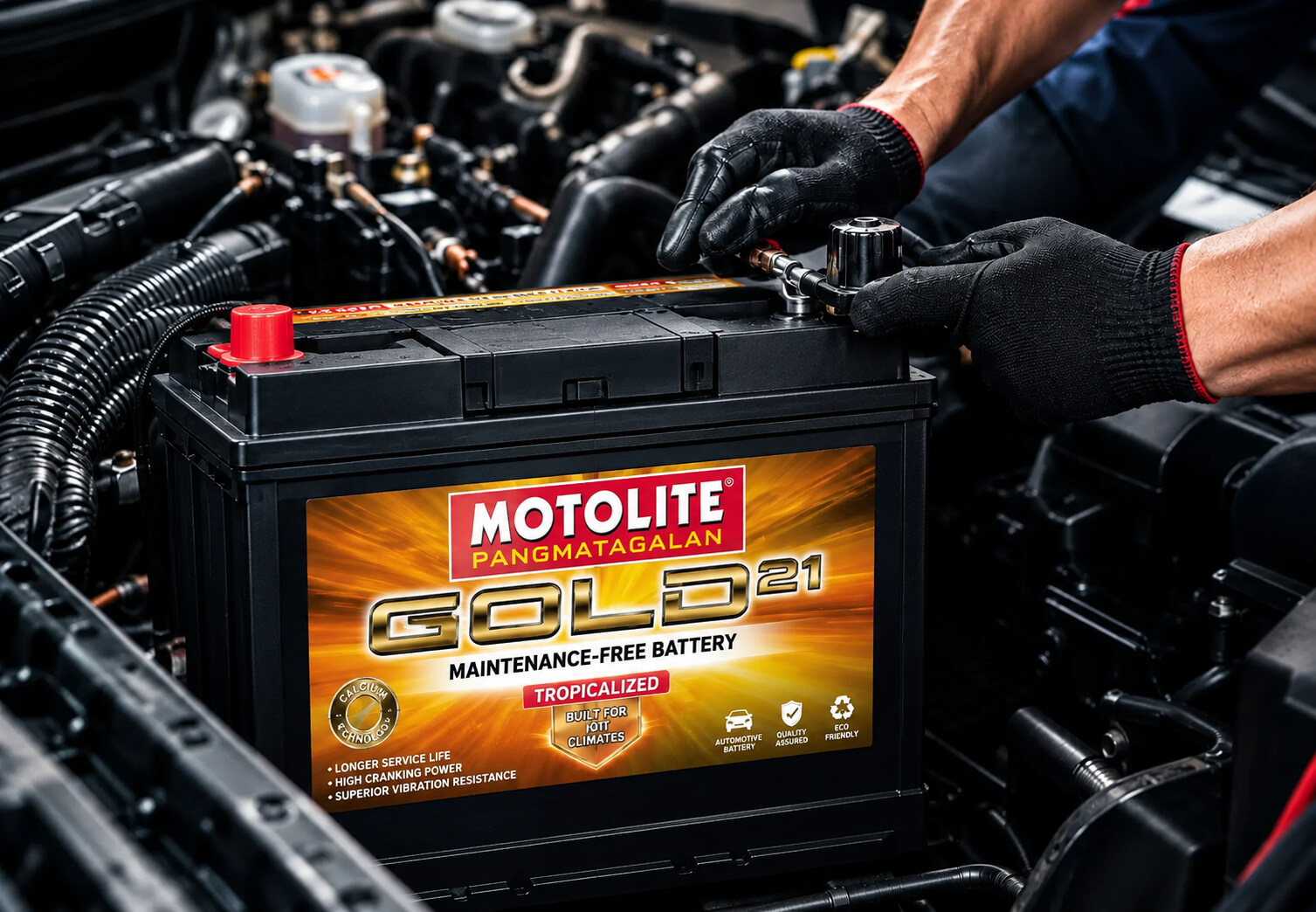 Professional Motolite car battery installation by SNJ Battery Center technician